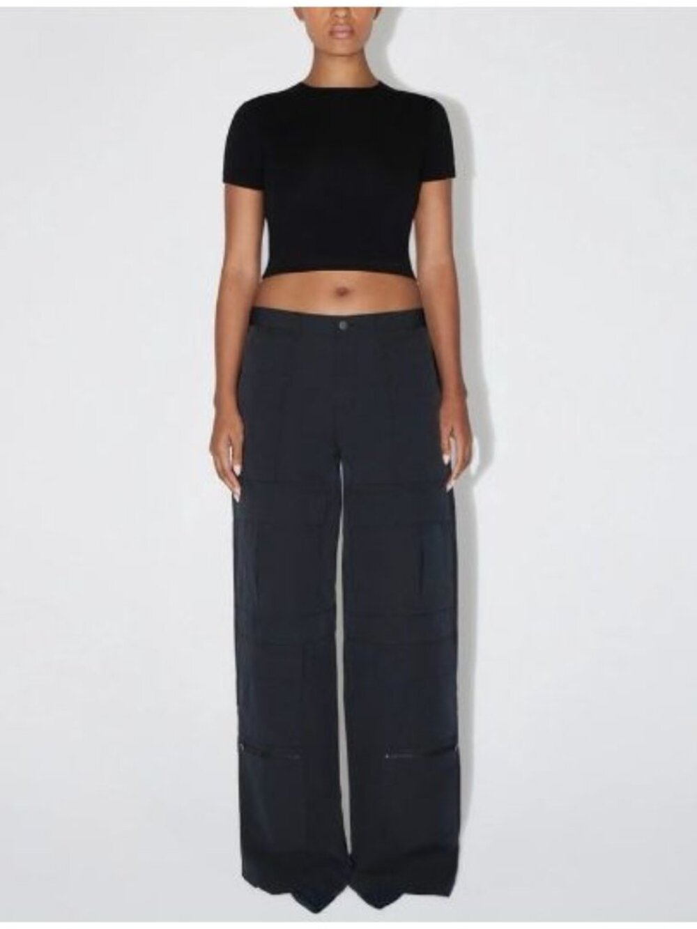 NWT KHY Black Wide Leg Cargo Pants Utility Zipper Detail Size Small